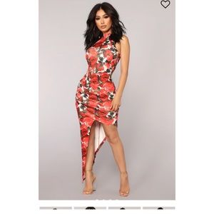 Floral Print High Neck Asymmetrical Dress